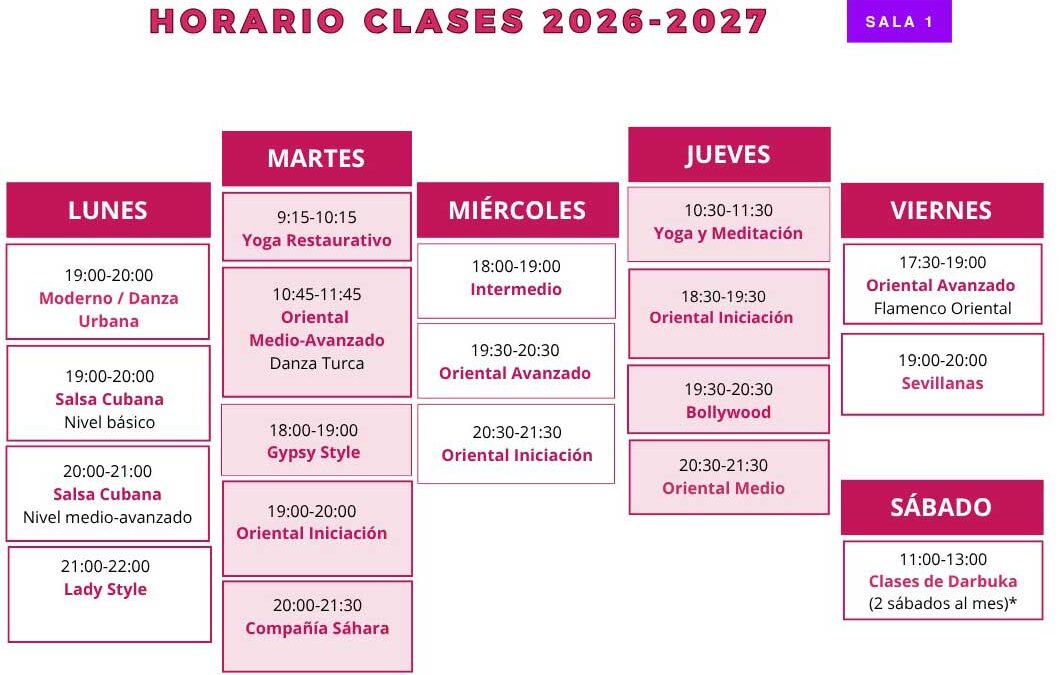 Horarios y Precios Curso 2026-2027